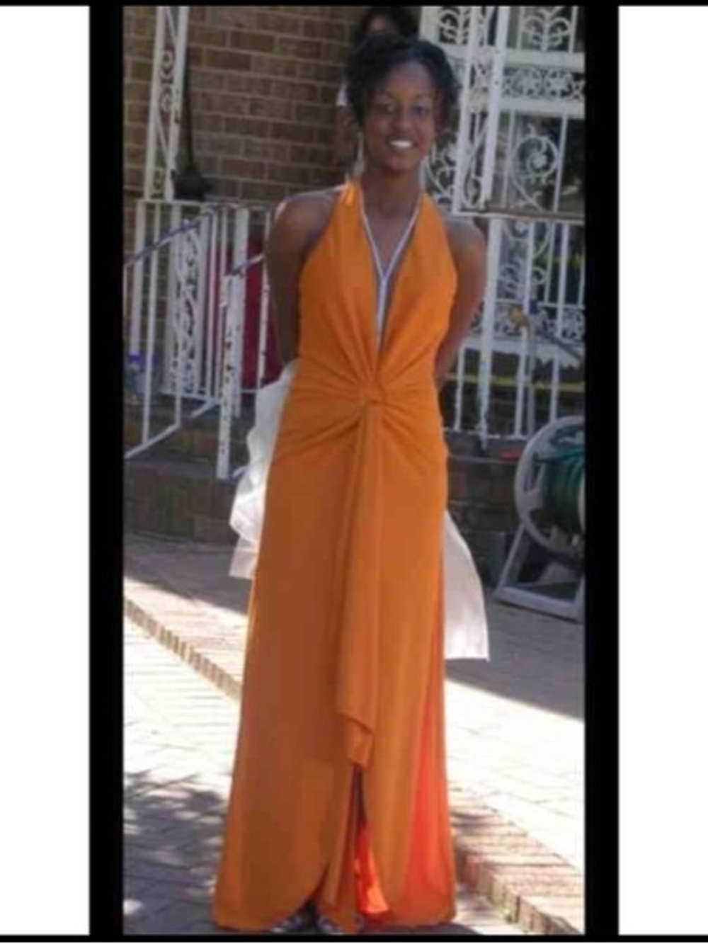 Women's Orange Halter Knot Front Evening Dress